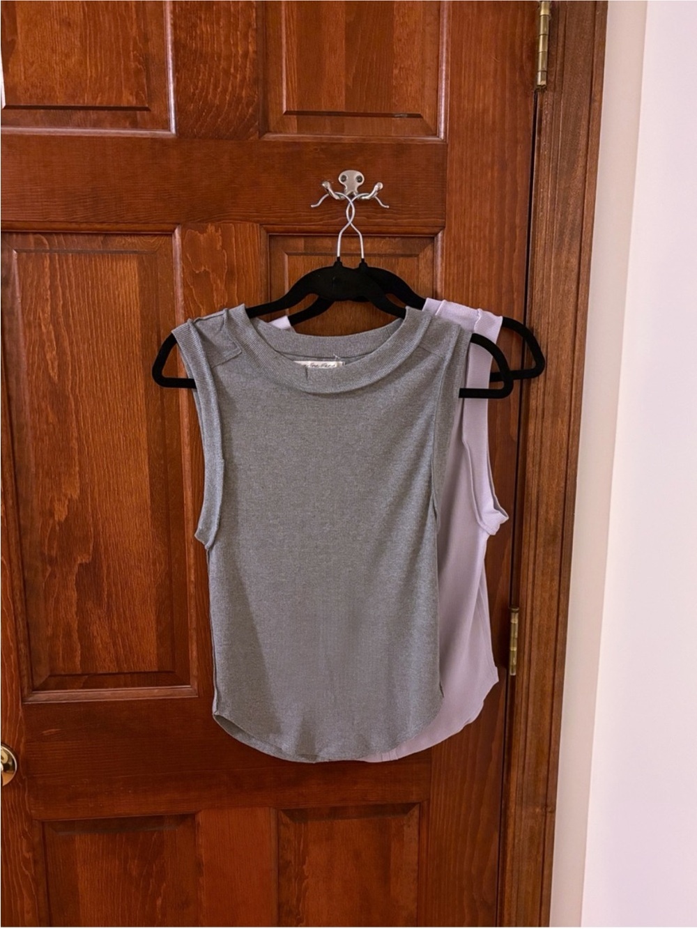 FREE PEOPLE Lot of 2 Kate Ribbed Tank Tops Tees Light Purple Grey NWOT Size M